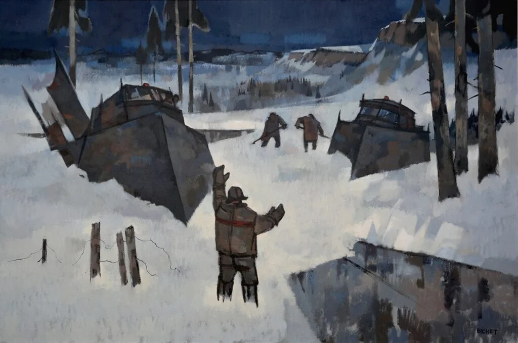 Relaxation session held among Pierre Bichet's paintings at an exhibition
