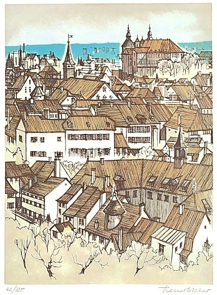 Pierre Bichet print 40x29 cm depicting Besançon surroundings