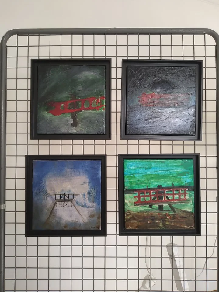 Painting of a Breton cross with abstract interpretation by Tanjim Chowdhury or Christine Robion