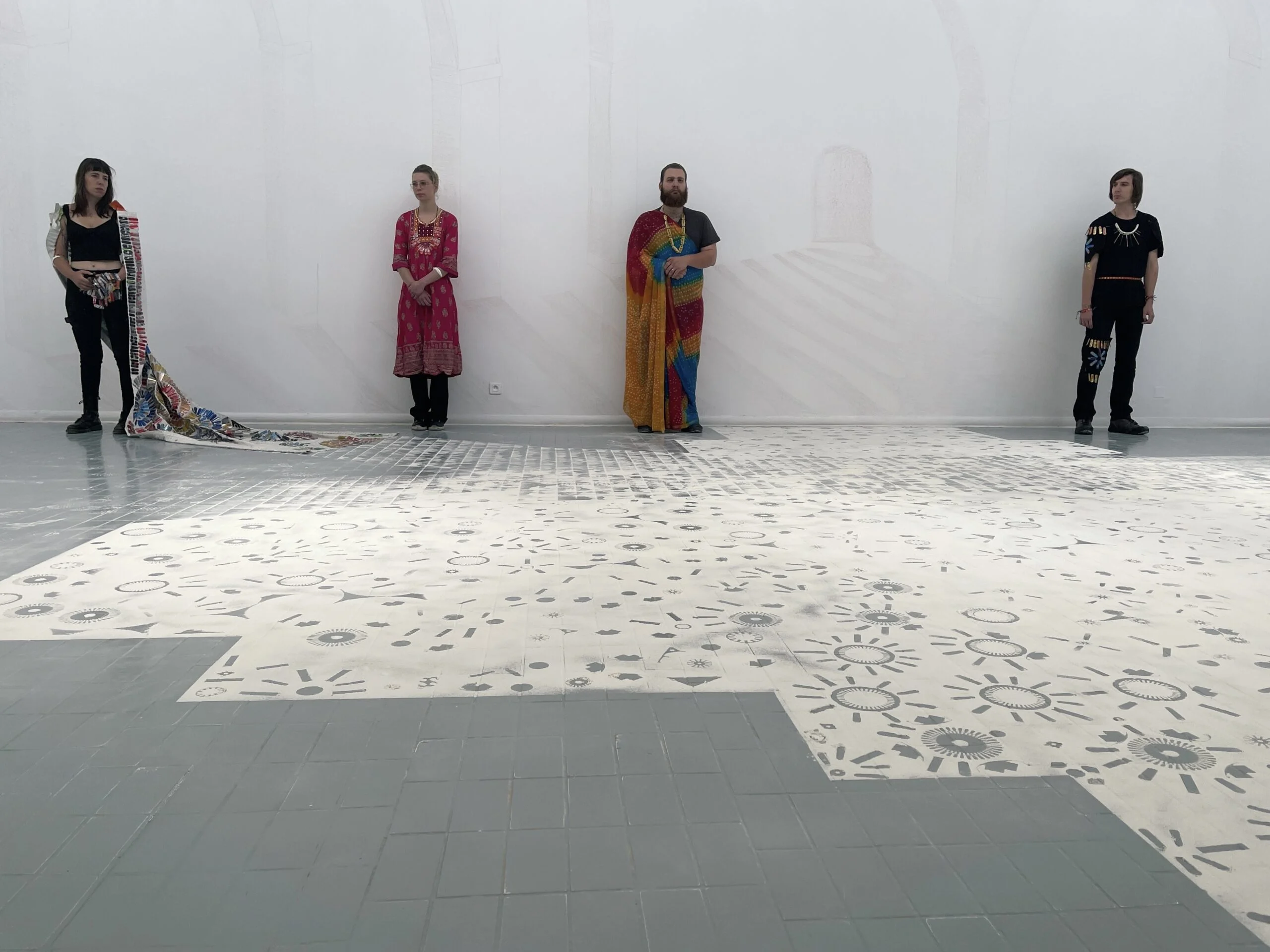 Full view of the sewing and creativity installation honoring Bangladeshi women, with beverage can textiles
