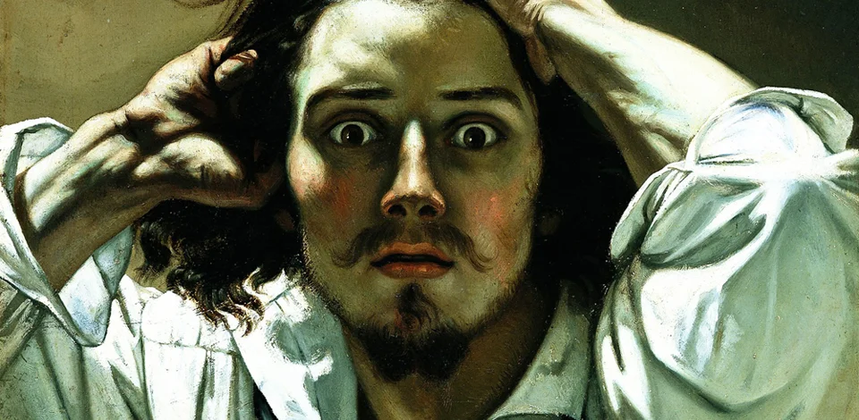 L'autoritratto di Gustave Courbet L'uomo disperato, che mostra l'artista con gli occhi spalancati e i capelli arruffati